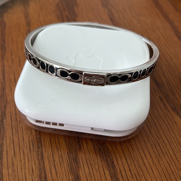 Coach silver with black enamel bangle bracelet. - Picture 2 of 4